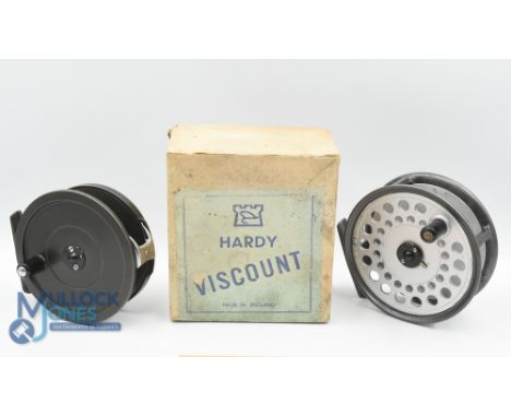 Hardy Bros "The Viscount 150" alloy fly reel 3 7/8" ventilated spool with 2 screw latch and black handle, rear tensioner, con