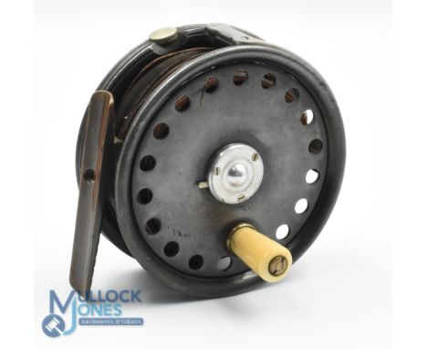 Hardy Bros - a fine and rare example of "The Barton" dry fly reel, 3 1/4" ventilated 3/4" wide spool, 3 screw latch with reve
