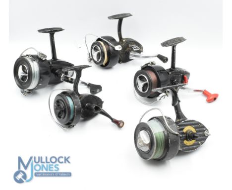 5x Various Fixed Spool reels - features an Intrepid Extra with folding handle, a K P Morritt's Intrepid Supreme (missing hand
