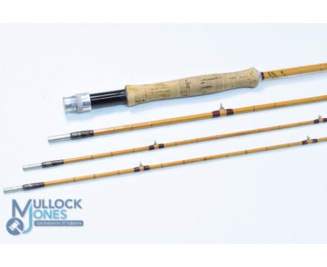 A fine Hardy Alnwick "The Deluxe" Palakona split cane trout fly rod 9ft 3pc with spare tip, H18588, alloy uplocking reel seat