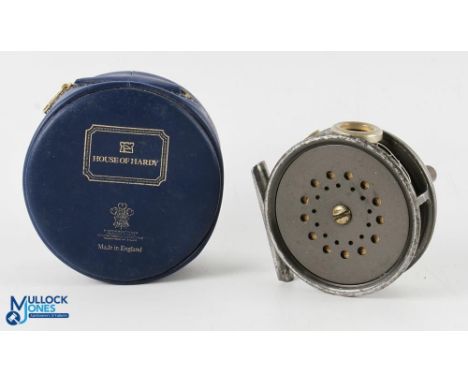Hardy Bros, another scarce LHW Perfect alloy trout fly reel, 3 1/8" spool, black handle, milled tensioner, clear agate line g