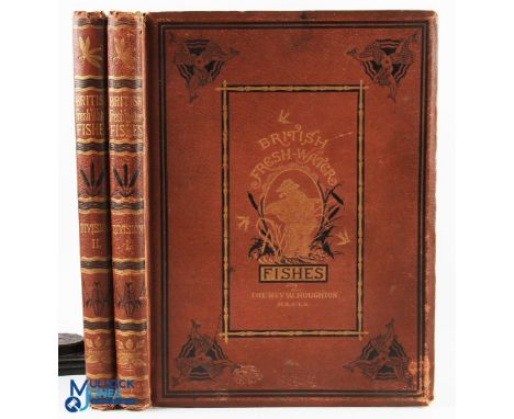 Houghton, Rev W - "British Fresh-Water Fishes" 1st ed 1879, Vol.1 and Vol.2 folio - decorative and pictorial red and gilt clo