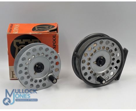 Hardy Bros "The Viscount" alloy trout fly reel and spare boxed spool, 3 1/2" ventilated spool, 2 screw latch, rear tensioner,