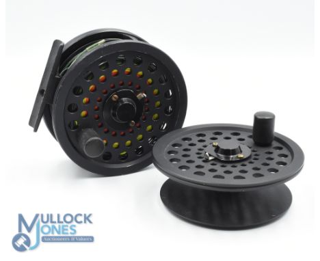 Sharpe's of Aberdeen 'Menteith' 3 5/8" alloy fly reel and spool (2) in black finish, with UK and USA Patent twin drag to rear