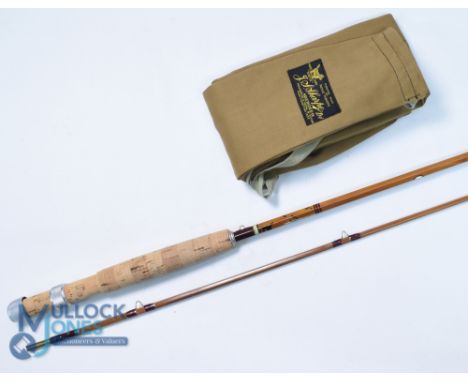 A fine J S Sharpe Aberdeen "The Featherweight" split cane trout fly rod 8ft 6" 2pc line 6#, alloy reel fittings and collar, M