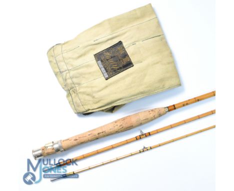 Hardy Alnwick "The Hollolight" Hollokona split cane trout fly rod No H31553, 8ft 3pc palm swell handle with alloy sliding ree