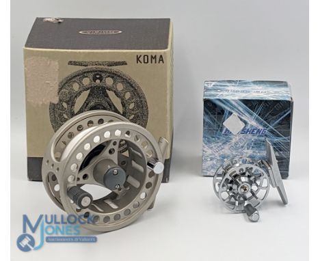 Vision Koma 5/6 alloy trout fly reel, 3 1/2" ventilated wide spool, 2 screw latch, rubber counter balanced handle, large rear