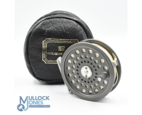 Hardy Bros JLH 7 alloy fly reel, 3 1/2" ventilated spool, 2 screw latch, grey handle, large rear spindle tensioner, constant 
