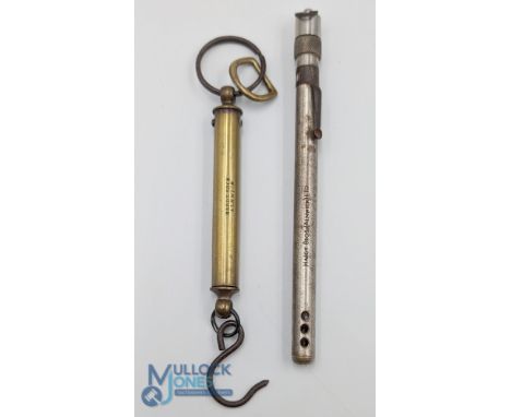 Hardy Bros Scales and Water Thermometer, a brass Salter scale marked Hardy Bros, scale 0-26lb, Hardy Bros chrome plated water