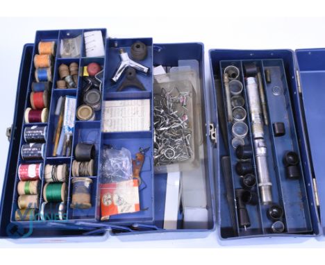 Two cantilever tool chests containing a rod repair/build kit, reel seats, ferrules, butt caps and line guides. New and used, 