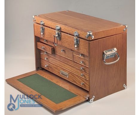2007 Gerster Classic Wooden Fly-Tying Box, a fine example of the American made wooden box in golden oak with chromed nickel m