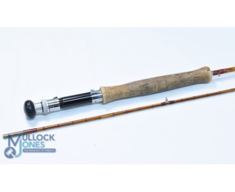 A scarce D McLeod &amp; Co Glasgow split cane fly rod, 8ft 2pc alloy uplocking reel seat, agate lined butt/tip ring, cloth ba