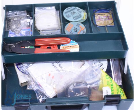 Trace making kit in a cantilever box 13" x 10", Drennan pike wire, Mustad brass double sleeves, Marlin steel wire, Fox pike w