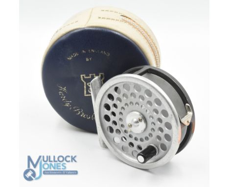 Hardy "Marquis 5" alloy trout fly reel 3" ventilated spool, 2 screw latch and black handle, rear tensioner, constant check, '