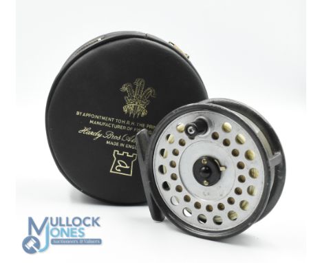 Hardy Bros "The Viscount 130" alloy trout fly reel 3 1/4" ventilated spool, 2 screw latch, black handle, rear tensioner, in M