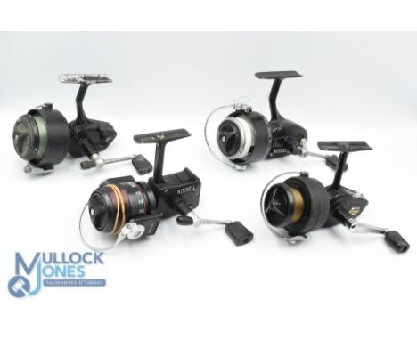4x Mitchell fixed spool reels - features a Garcia Mitchell 320 model stamped 1117727 to foot, a Mitchell 300A reel stamped L2