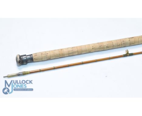 C Farlow &amp; Co Ltd London, split cane spinning rod No 14487, 7ft 2pc 17" handle with alloy fittings and collars, white cer