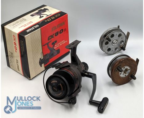 C Farlow &amp; Son London alloy centre pin/trotting reel, 3 5/8" ventilated caged narrow spool, 2 screw latch, twin handles, 
