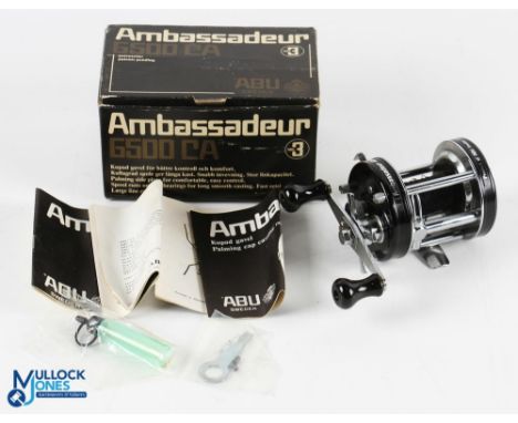 Abu Sweden Ambassador Multiplier 6500CA No 801100, original box, instructions, spanner, and cloth pouch, looks unused