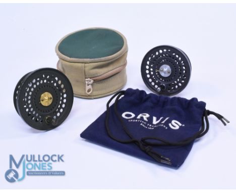 Orvis CFO IV spool, light wear, in original zip case. Orvis CFO III spool, light wear in original draw string pouch. (2)