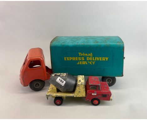 Two tin Tri-ang model trucks, largest L. 52cm, H. 25cm.