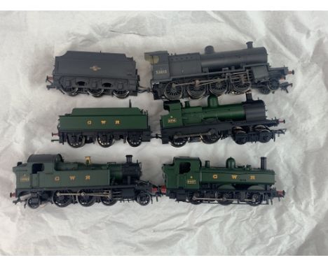 Four 00 gauge Bachmann locomotives including train numbers 6407, 4550, 5381 and 9003.