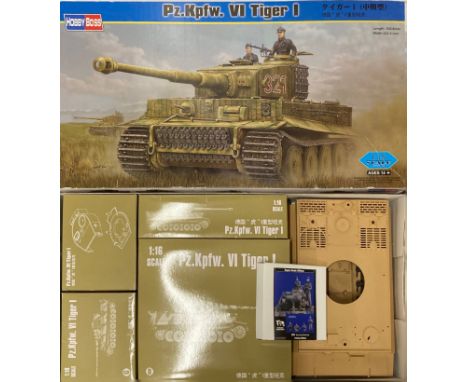 A Hobby Boss boxed 1/16 scale Pz.Kpfw. VI Tiger I tank model kit. Appears to be complete.