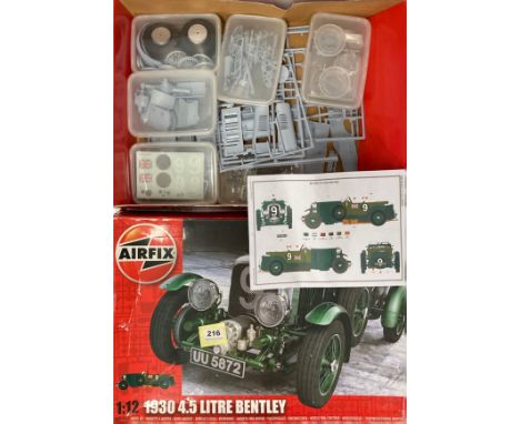 A boxed 1:12 scale 1930 4.5 litre Bentley model kit by Airfix. Part assembled.