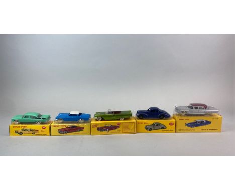 Five boxed (reproduction) Dinky Toys diecast model vehicles: model no. 191, no. 540, no. 39F, no. 532 and no. 555.