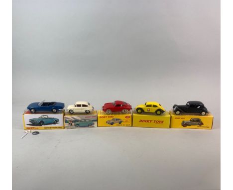 Five boxed (reproduction) Dinky Toys diecast model vehicles: model no. 520, no. 182, no. 1423, no. 262 and no. 24N.