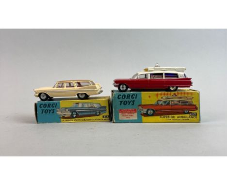 A boxed Corgi diecast model vehicle 'Superior ambulance' model no. 437 together with a boxed Corgi 'Plymouth sports surburban