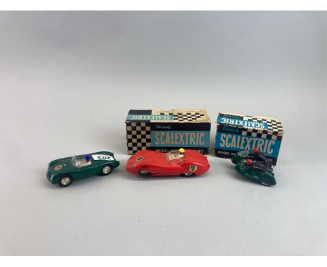 Three Scalextric models by Tri-Ang, model MM/E1, MM/B1 and one other. Two boxed.