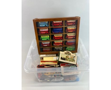 A box of Lledo and Days Gone diecast model vehicles including a display case, 32 x 29cm.
