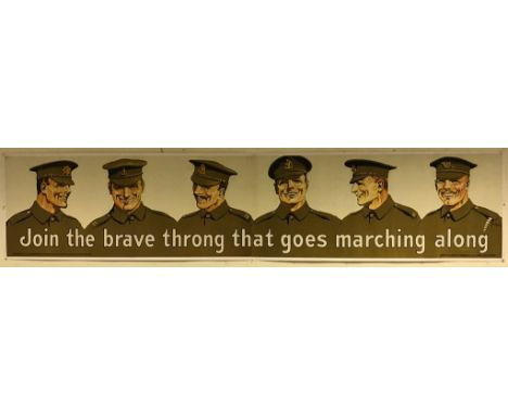 BRITISH ARMY RECRUITMENT BANNER 'Join the brave throng that goes marching along' (1914) - with artwork by Gerald Wood - Linen