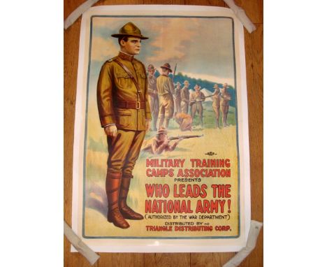 MILITARY TRAINING CAMPS - 'WHO LEADS THE NATIONAL ARMY!' - US (28" x 41" ) Rolled - Linen Backed Poster