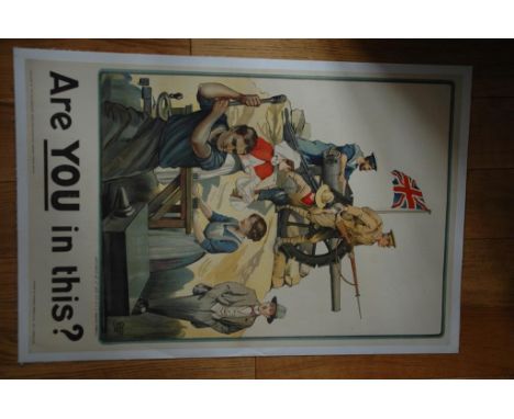 BRITISH WORLD WAR 1 PROPOGANDA POSTER (1915) Parliamentary Recruiting Committee 'Are You in This?' - Poster No.112 Colour lit
