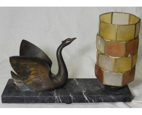 BRONZE SWAN TO MARBLE BASE TABLE LAMP   