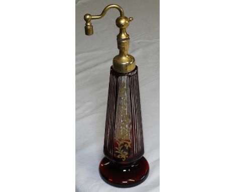 BOHEMIAN RUBY OVERLAY/GILDED SCENTS ATOMISER C1920'S 9'H   