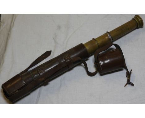 LEATHER CLAD BRASS 3 DRAW TELESCOPE BY BROADHURST CLARKSON & CO OF 63 FARRINGDON RD, LONDON EC   