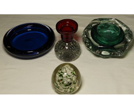 GLASS PAPERWEIGHT & 3 PIECES ART GLASS   