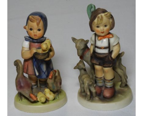2 HUMMEL FIGURES BOY & GIRL FARMERS   