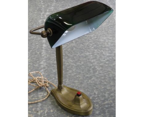 BRASS ADJUSTABLE HEIGHT LIBRARY LAMP WITH GREEN SHADE   