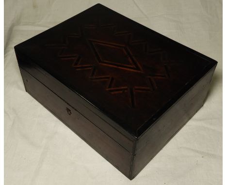 MAHOGANY INLAID 4 SECTION INTERIOR BUTTON BOX   