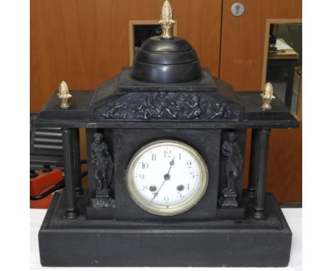 BLACK SLATE ARCHITECTURAL MANTLE CLOCK   