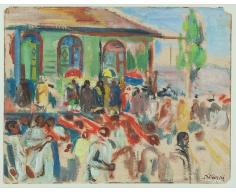 MOHAMMAD NAGHI (EGYPTIAN 1888-1956) AN ETHIOPIAN CELEBRATIONsigned in English Naghi lower rightoil on paper image: 23 x 29cm;