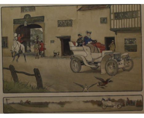 After Cecil Aldin: 'Gone Away' Edwardian original colour print mounted on canvas 63cm x 84cm Condition Report Click here for 