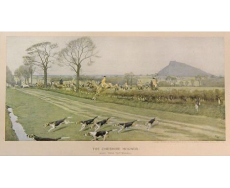 After Cecil Aldin (1870-1935): 'The Cheshire hounds away from Tatton Hall' original colour print  pub. Richard Wyman approx 1
