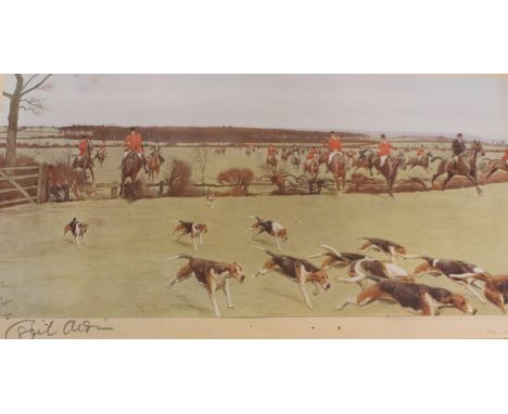 After Cecil Aldin (1870-1935): 'The Duke of Beaufort's a hunt from Great Wood' signed original limited edition colour print 1