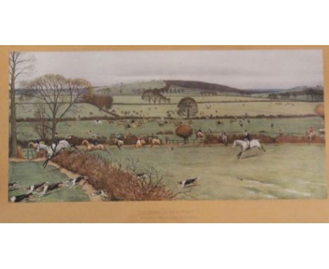 After Cecil Aldin (1870-1935): 'The Duke of Beaufort's a hunt from Great Wood' original colour print  pub. Richard Wyman appr
