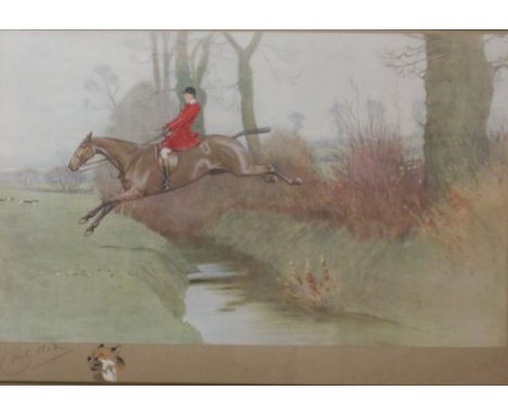 After Cecil Aldin (1870-1935): 'Frank Freeman at Crick' original colour print remarque signed in pencil pub. 1913 41cm x 61cm
